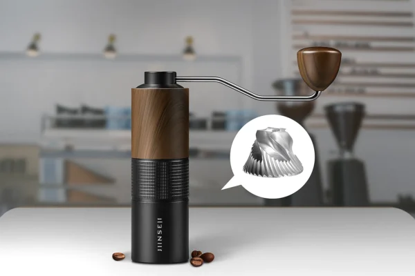Jinsei Coffee Manual Coffee Grinder Stainless Steel Conical Burr with Metal and Wood Design JS KM6